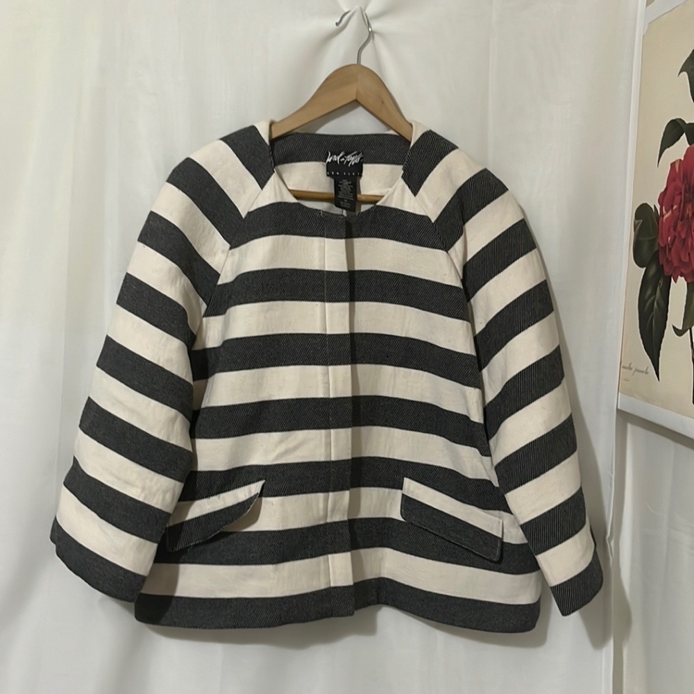 Lord & Taylor 100% Linen Shell Striped Black and White Women's Jacket